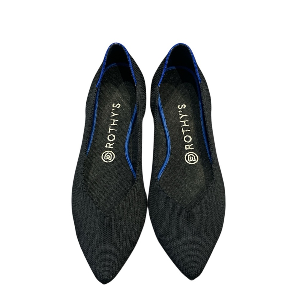 Rothy's “The Point” Black Flats with Blue Trim size 9